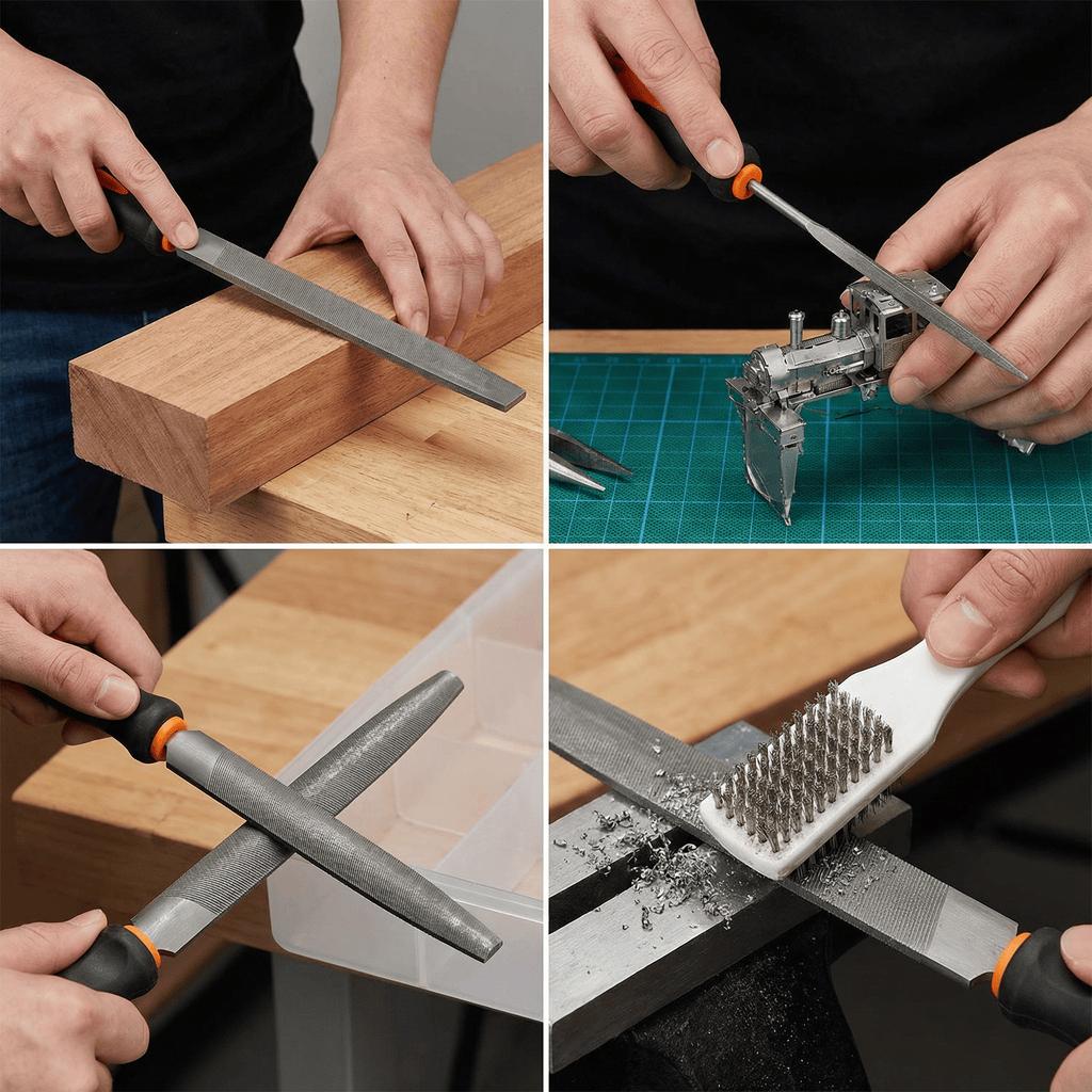 Heavy-Duty Carbon Steel File Kits | Flat, Triangular, Semi-Circular, Large Round, and Precision Needle Files with Wire Brushes
