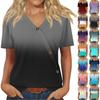 Damska Modna Casualowa Koszulka z Krótkim Rękawem i Dekoltem V z Nadrukiem Gradientowym Koszulka z Bufiastymi Rękawami Luźna Casualowa Koszulka Letnia Koszulka
