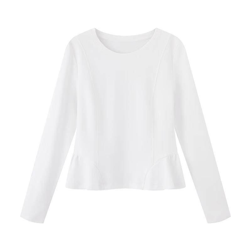 La Chapelle Women's Solid Color Long Sleeve Ruffle Hem T-Shirt