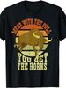 Men's & 's Mess with The Bull You Get Horns Cowboy T-Shirt - Retro Western Rodeo Ranch Design, Bull