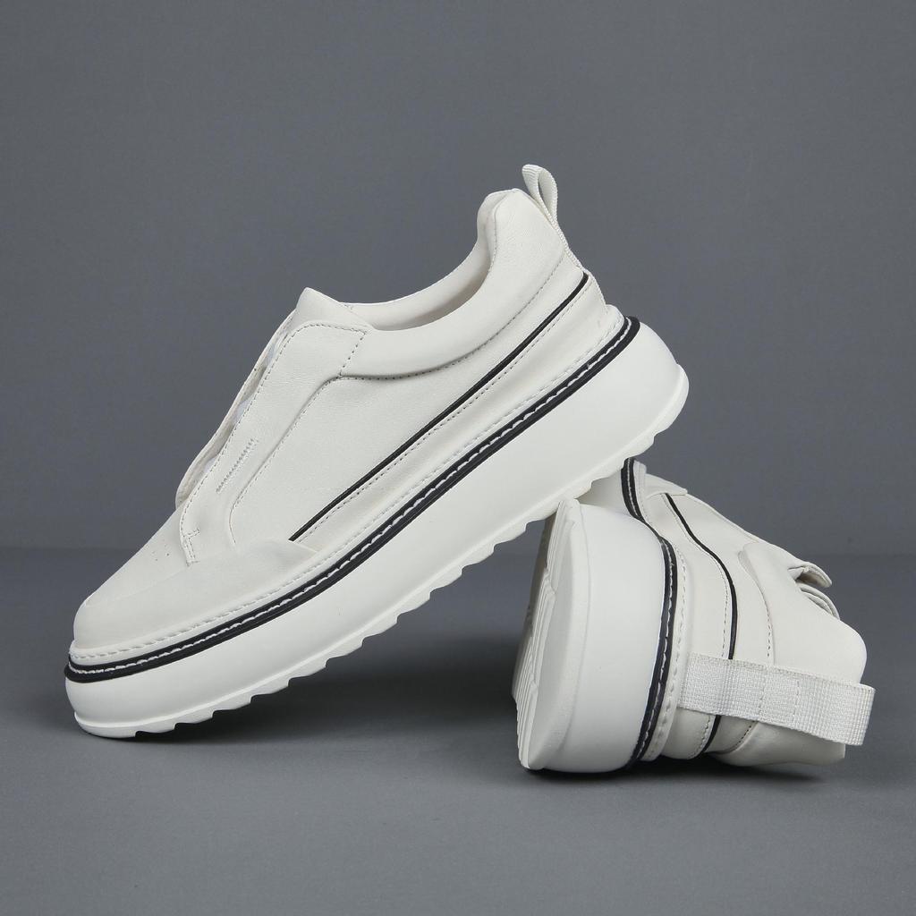 Autumn 2025 Men's Leather Breathable Slip-on Loafers with Thick Sole