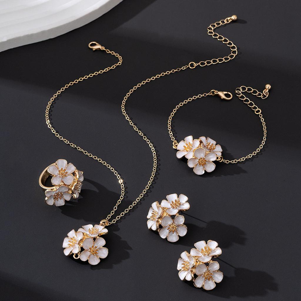 Vintage French Elegant Holiday Style Colored Dripping Flower Necklace Bracelet Temperament Jewelry Set Women