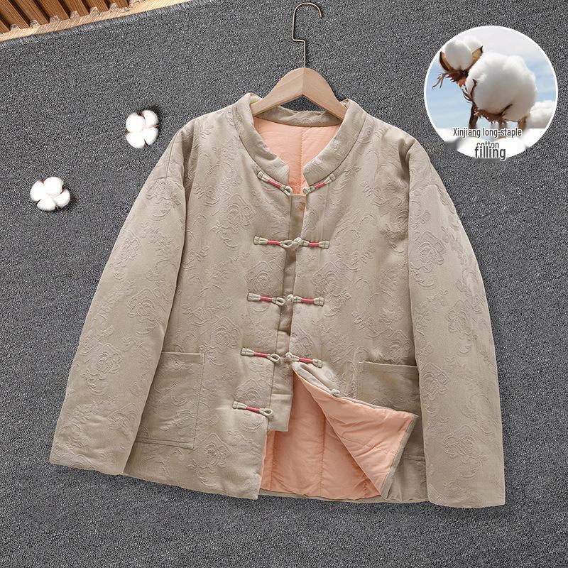 

Куртка из чистого длинноволокнистого хлопка Синьцзян с пуговицами-лягушками - Ретро-китайский стиль для женщин среднего возраста 2XL