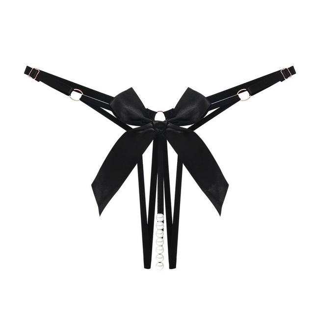 Erotic Lingerie Sexy Pearl Bow Thong Crotchless Triangles Strappy G-Strings Underwear