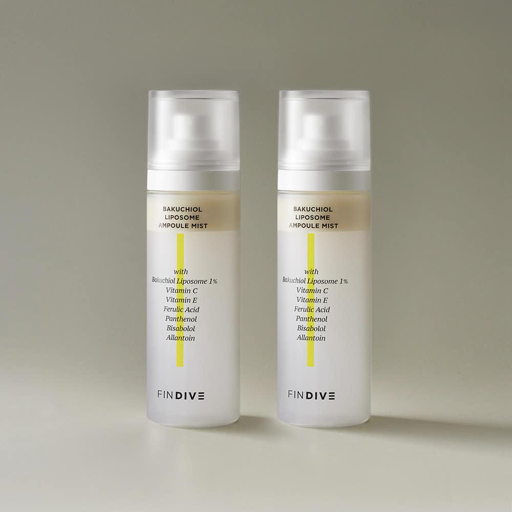 Findive Bakuchiol Liposome Ampoule Mist 100ml 2-Pack Anti Aging Hydrating Firming Glow K-Beauty