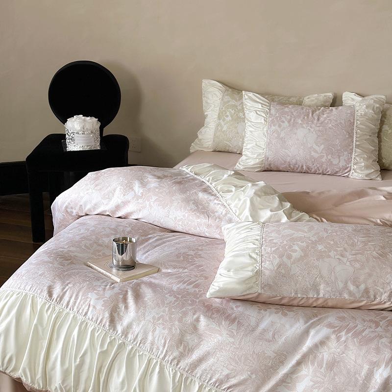 Cotton French Printing Four-piece Girl Heart Quilt Cover Cotton Bed Sheet Bedding