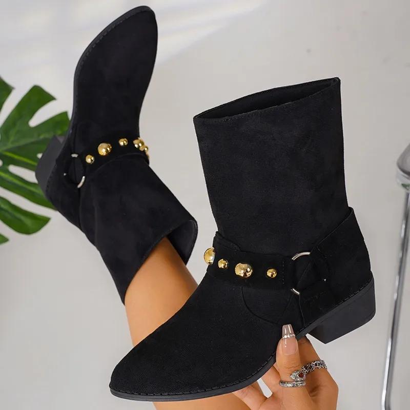 Fashion 2025 Trend Women Suede Chelsea Ankle Boots Chunky Shoes Winter New Fashion Walking Shoes Retro Fad Goth Pumps Dress Botas Mujer