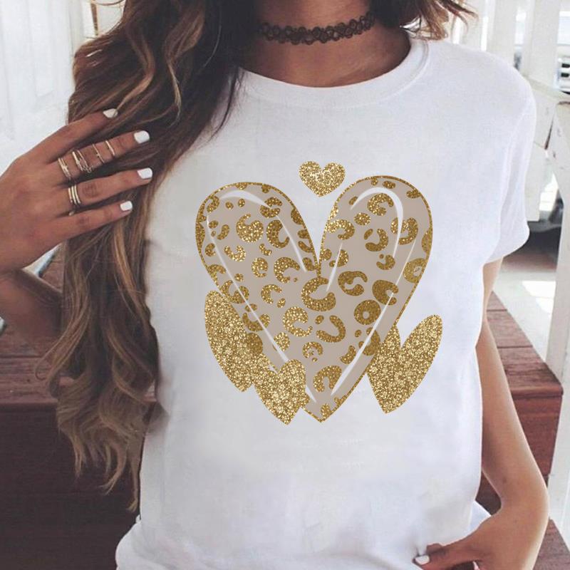 (Asian Size) Leopard Style Cute Women's Top Print O-neck Short Sleeve T-shirts Fashion Female Casual T Clothing Graphic Tee