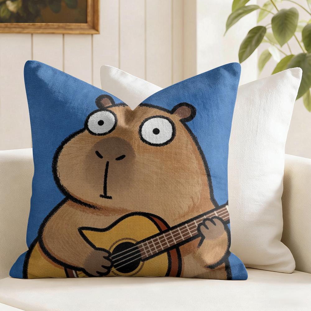 Capybara Cute Cushion Cover Summer Linen Pillow Case Organic Fabric Cushion Cover Double-Sided Print Sofa Home Decor