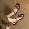 Fashion Flat Leather One Word Buckles Summer Sandals Woman Footwear Open Toe With Low Heels Women Shoes Young On Sale Offer Slingback