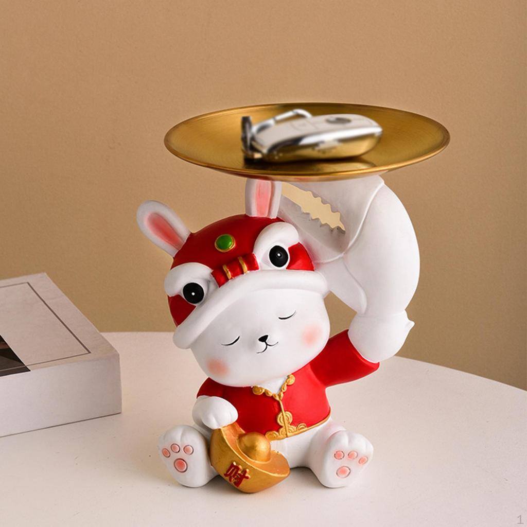 Chinese Style Figurine Display Serving Tray Claws Hand Resin Vanity Home Decor Bunny Statue for