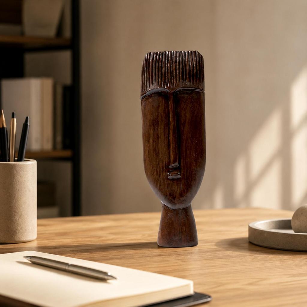 Tall Sculptural Face Figurine Wabi-Sabi Inspired for Display Cabinet Accent