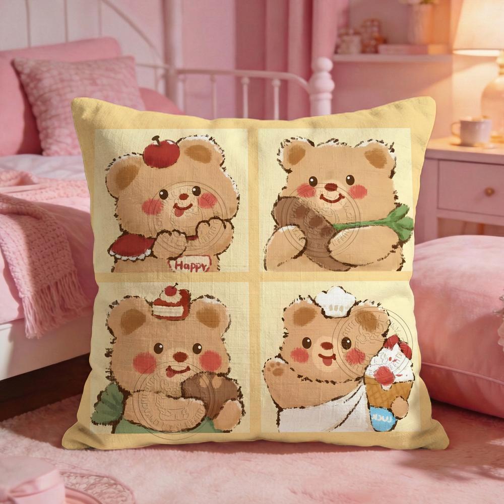 Butter BBears Cute Cushion Cover Premium Comfort Reversible Pillow Cove Two In One Design For Any Room  Car Interior