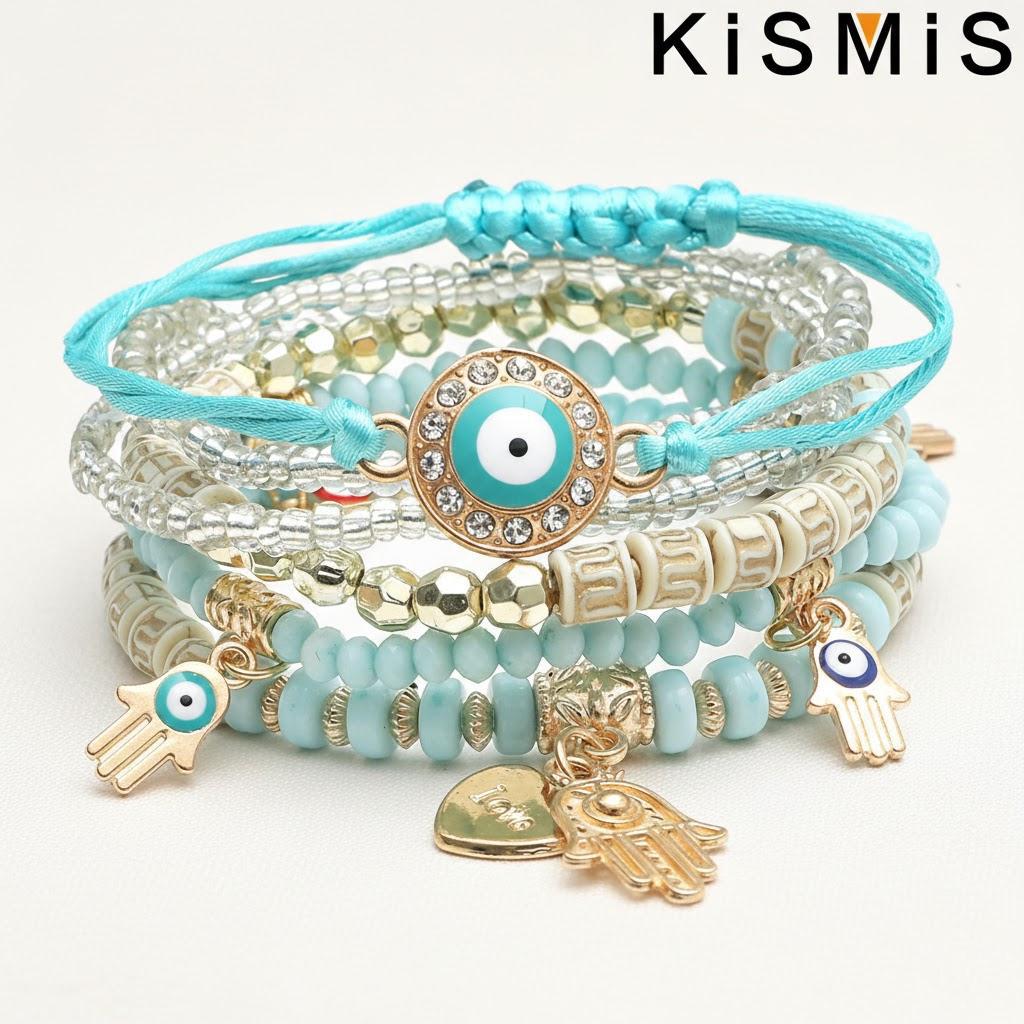 6Pcs Bohemian Stretch Beaded Bracelets Multi Layer Evil Eye Hand Bracelet Stackable Handmade Jewelry Accessories