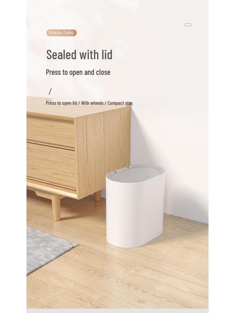 High-Gloss Flip Lid Slim Trash Can for Kitchen & Bathroom