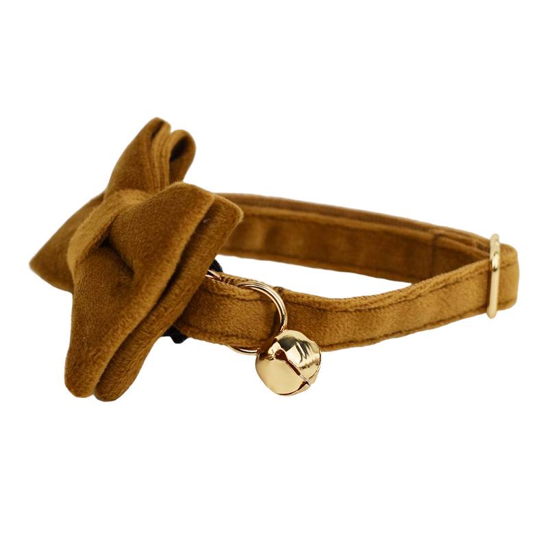 Velvet Light Coffee Cat Collar with Cute Bell and Scarf