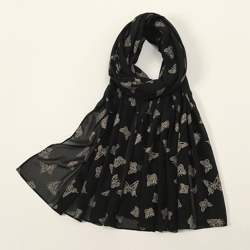 - Spring And Autumn New Black Bronzing Pattern Scarf Fashionable Versatile Women'S Ethnic Headscarf Chiffon Yarn