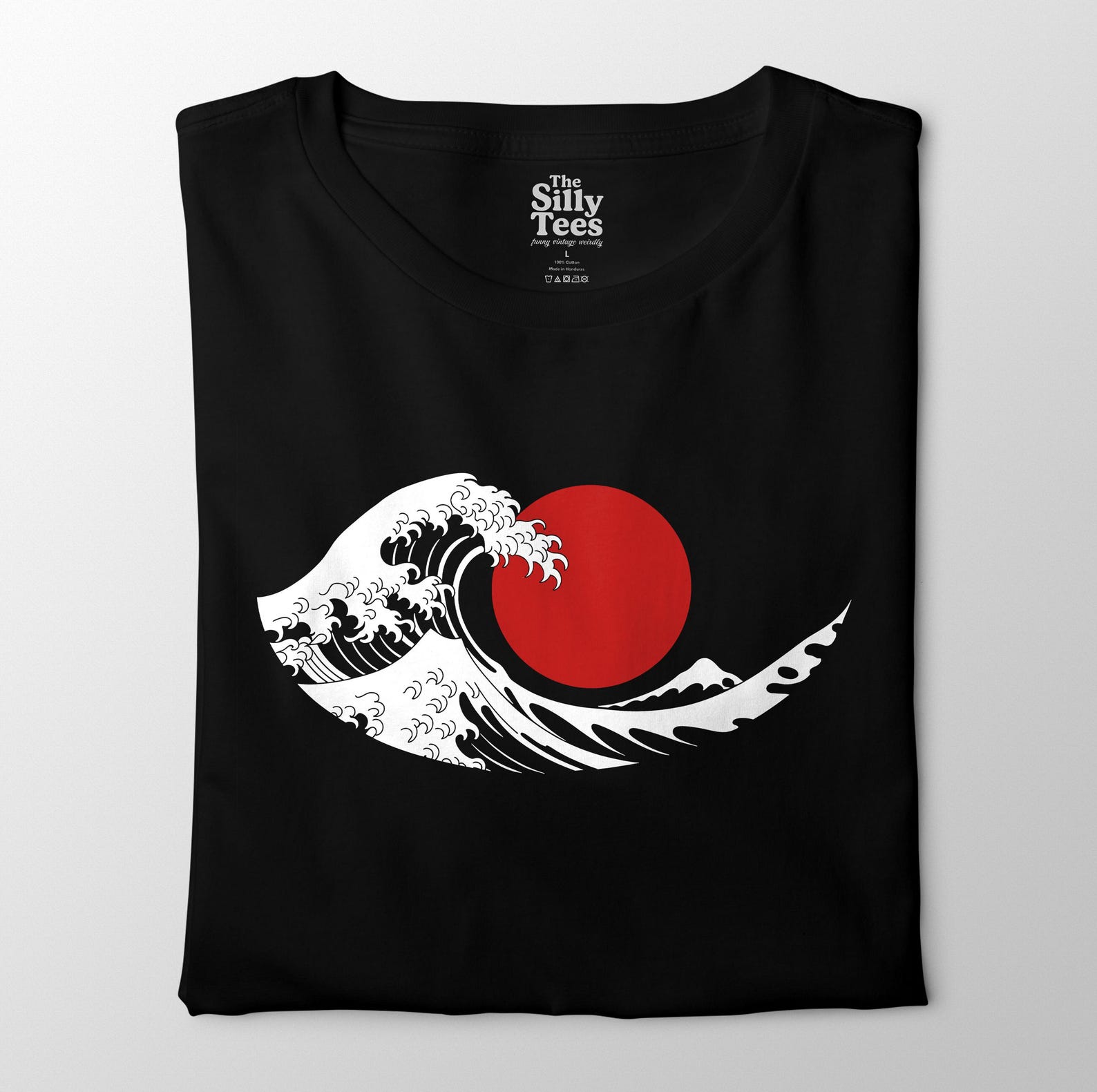 Great Wave Japan Shirt, Hokusai Red Sun Graphic Tee S