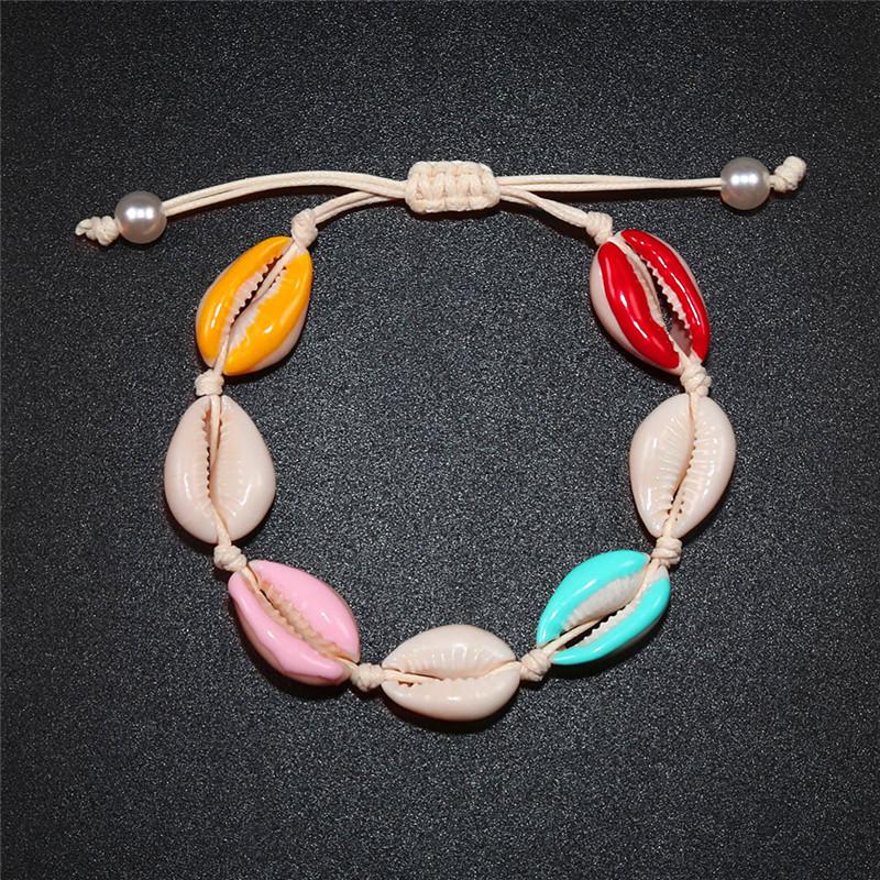 Colorful Printed Shell Bracelet for Women Bohemian Conch Braided Ankle Chain Bangle Adjustable Girls Summer Holiday Jewelry Gift