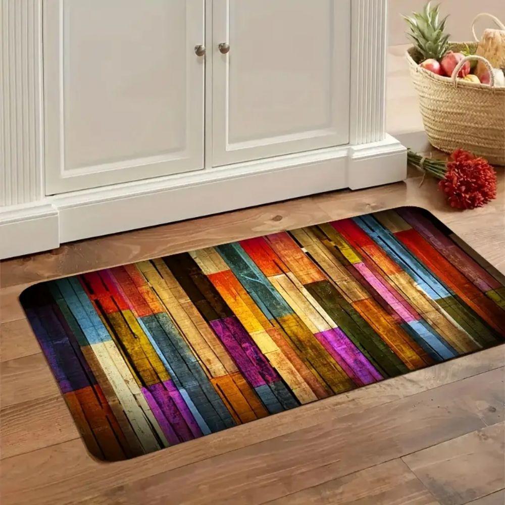 

VIKAMA Colorful Rainbow Geometric Striped Carpet for Living Room Washable Non-Slip Area Rug for Kitchen Laundry Room Home Decor 40cm x 60cm