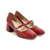 FOREADA High Heels Shoes Women Mary Janes Shoes Patent Leather Med Heel Pumps Buckle Square Toe Ladies Shoes Red Plus Size 33-43