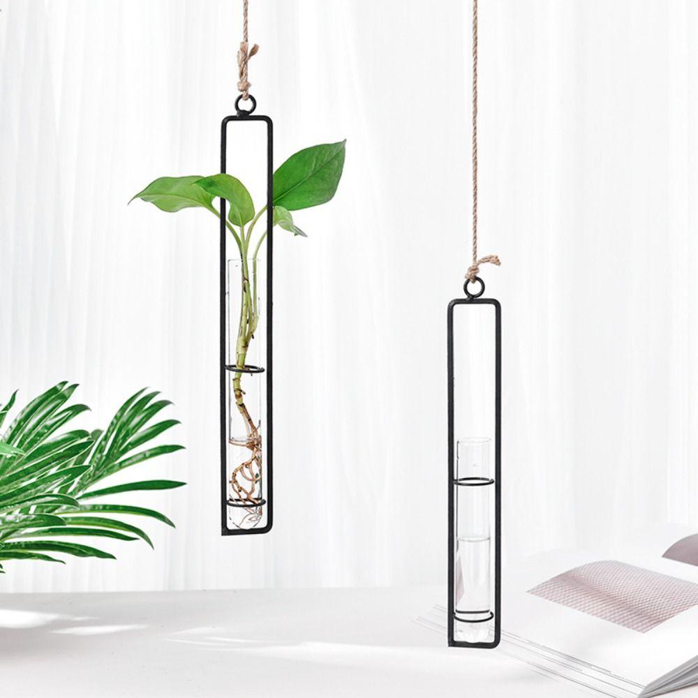 Vase En Verre Suspendu Mural - 6 Pièces Transparentes Longues - Pour Terrarium, Décoration Murale Jardin - 2