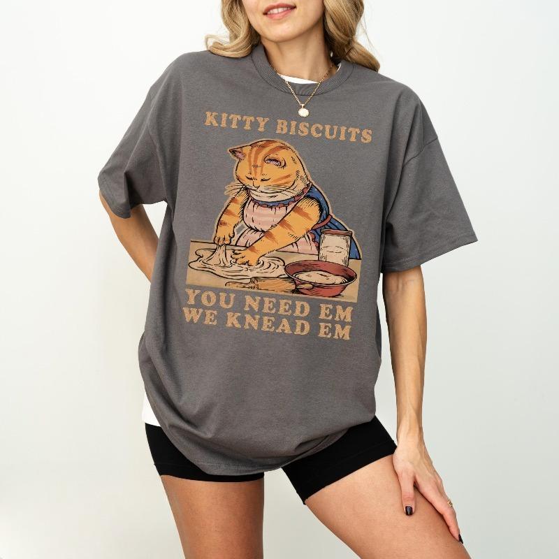Kitty Biscuits Cat Shirt Funny Cat Lover Gift Summer Men s and Women s Loose and Breathable T-shirt Top S