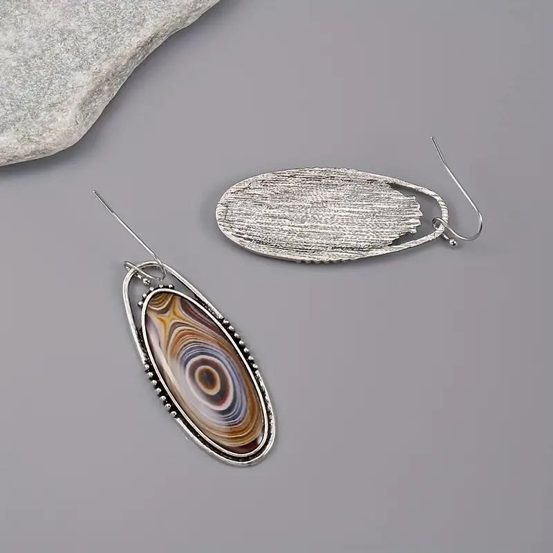 Delicate Oval copper Color Earrings for Women Boho Handmade Metal Inlaid Round Brown Stone Dangle Earrings Jewelry Gift