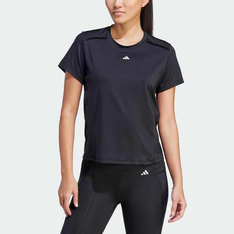 Adidas Power Tee Logo Solid Color Sports Round Neck Short Sleeve T-Shirt Women Tops Black IN6208