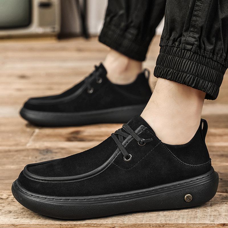 Men's shoes one-pedal lazy shoes platform-soled round-head loafers casual leather shoes men's Doudou shoes