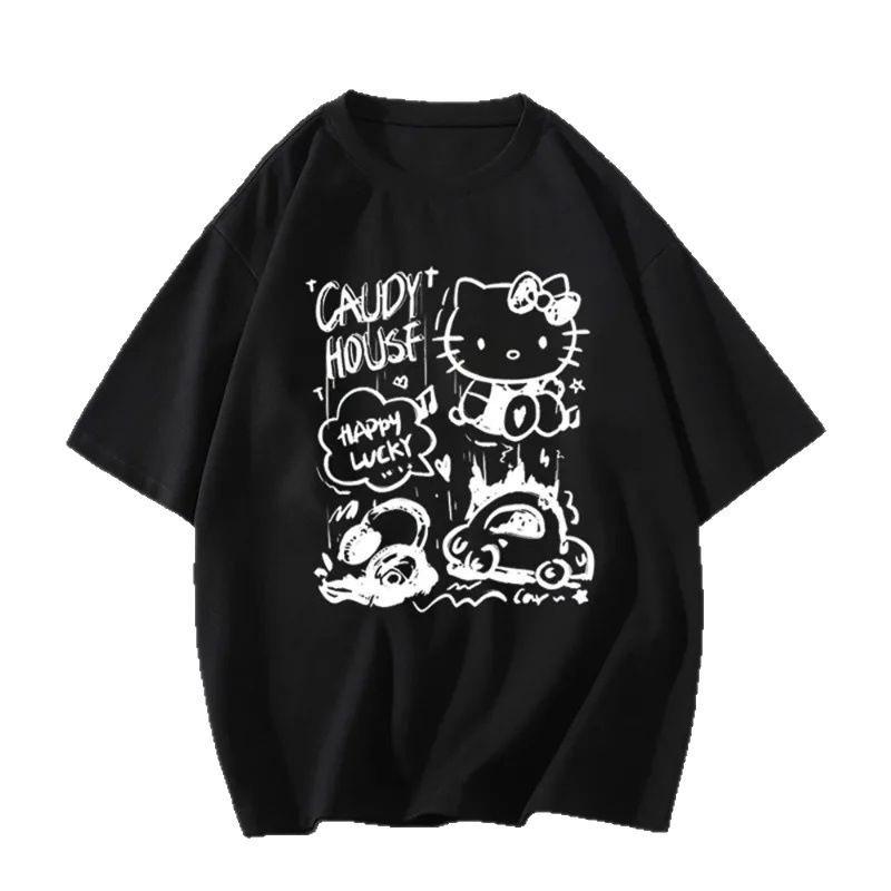 Cat Print Hip Hop Cotton T-shirt Short Sleeve Streetwear