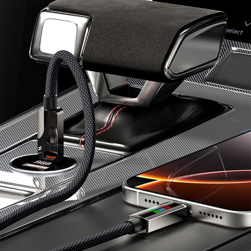 240W Fast Speed Charging Cable Cord Double USB C PD Port Dynamic Intelligent LED Power Indicator Zinc Alloy Construction