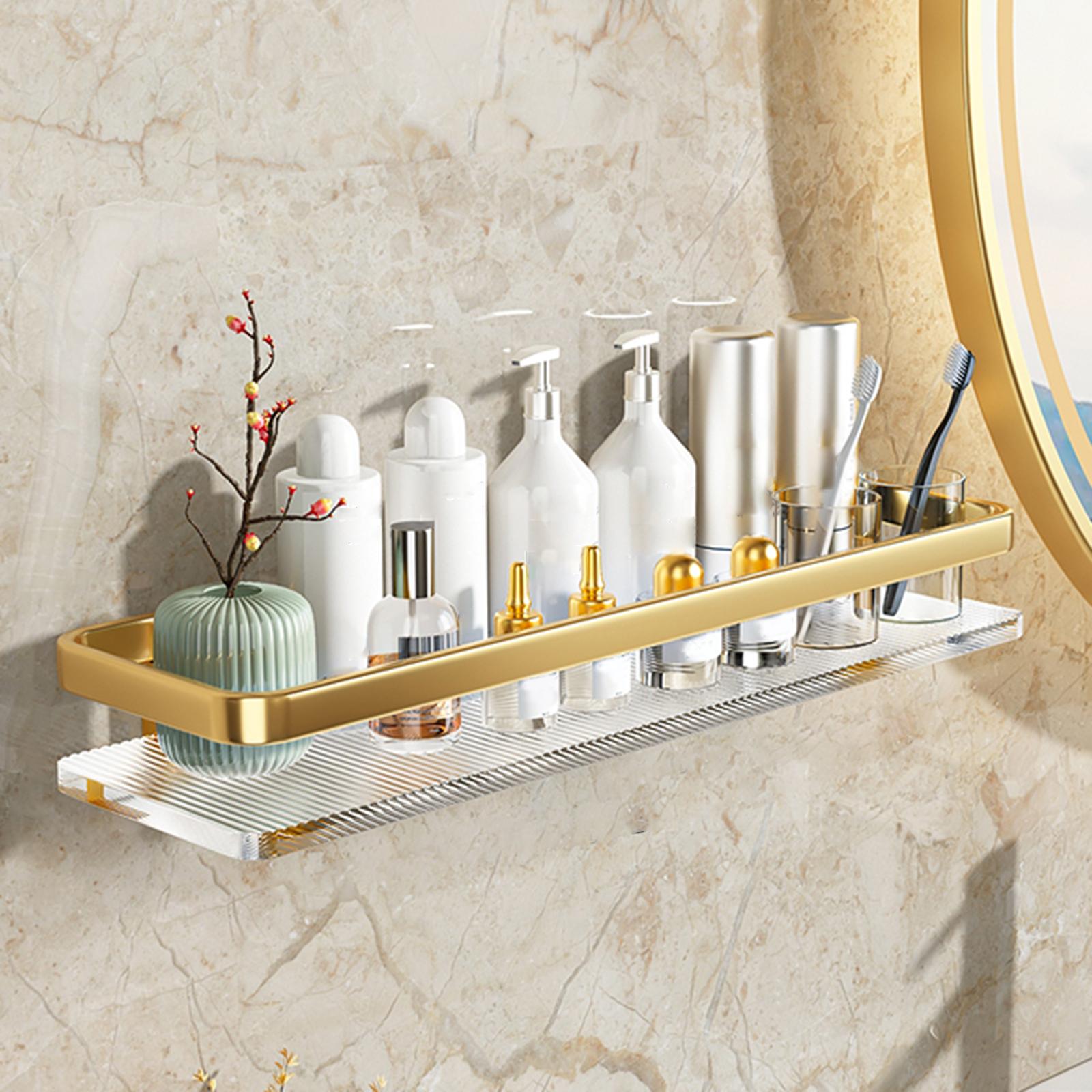 

Wall Mounted Bathroom Floating Shelf Holder for Kitchen Bathroom Living Room Multi Purpose Space Saving Storage Organizer 40cm золотий
