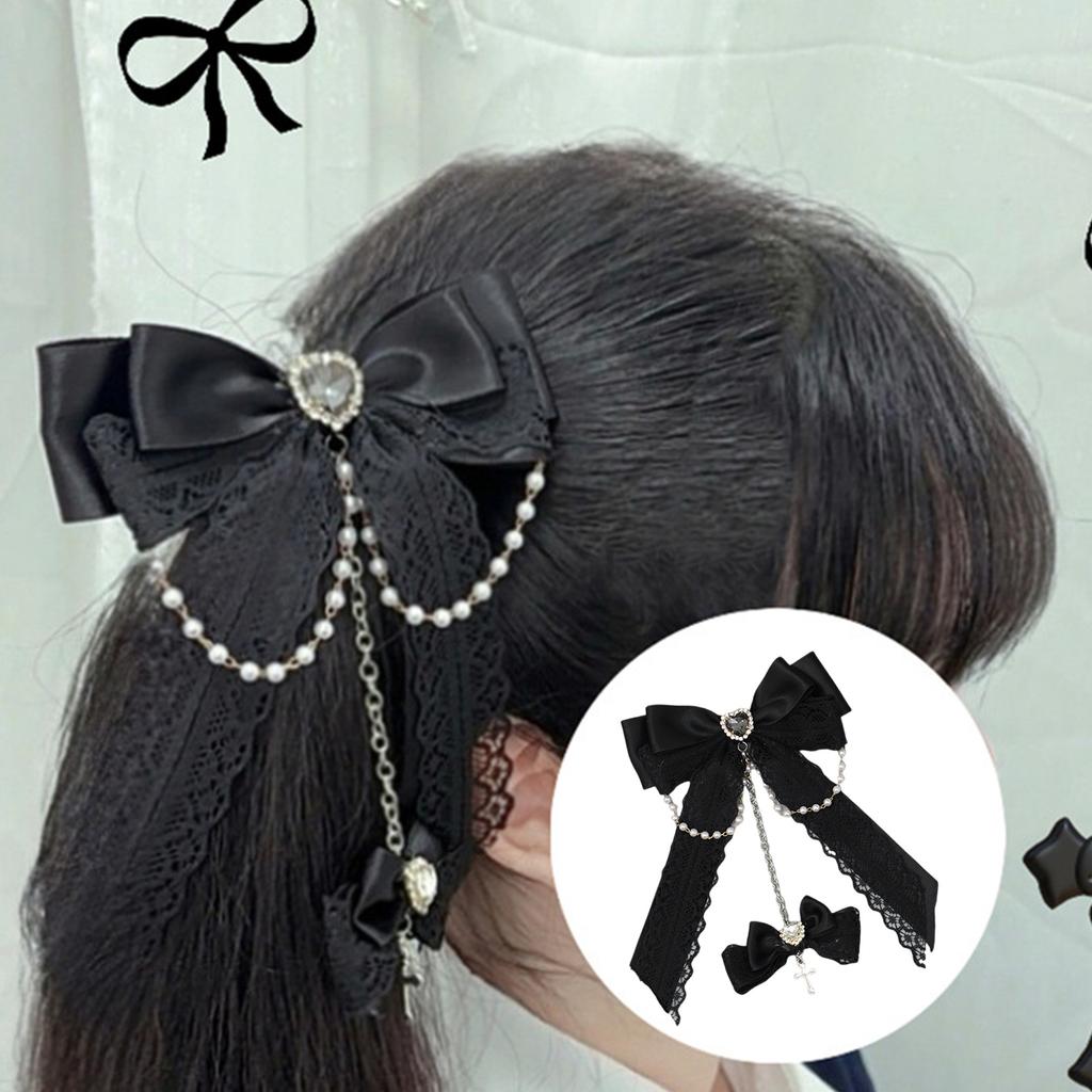 2000s Hair Clip for Halloween Gothic Lace Bowknot Hair Clip for Theme Event Anime Maid Barrettes Hair Holder for Cosplay