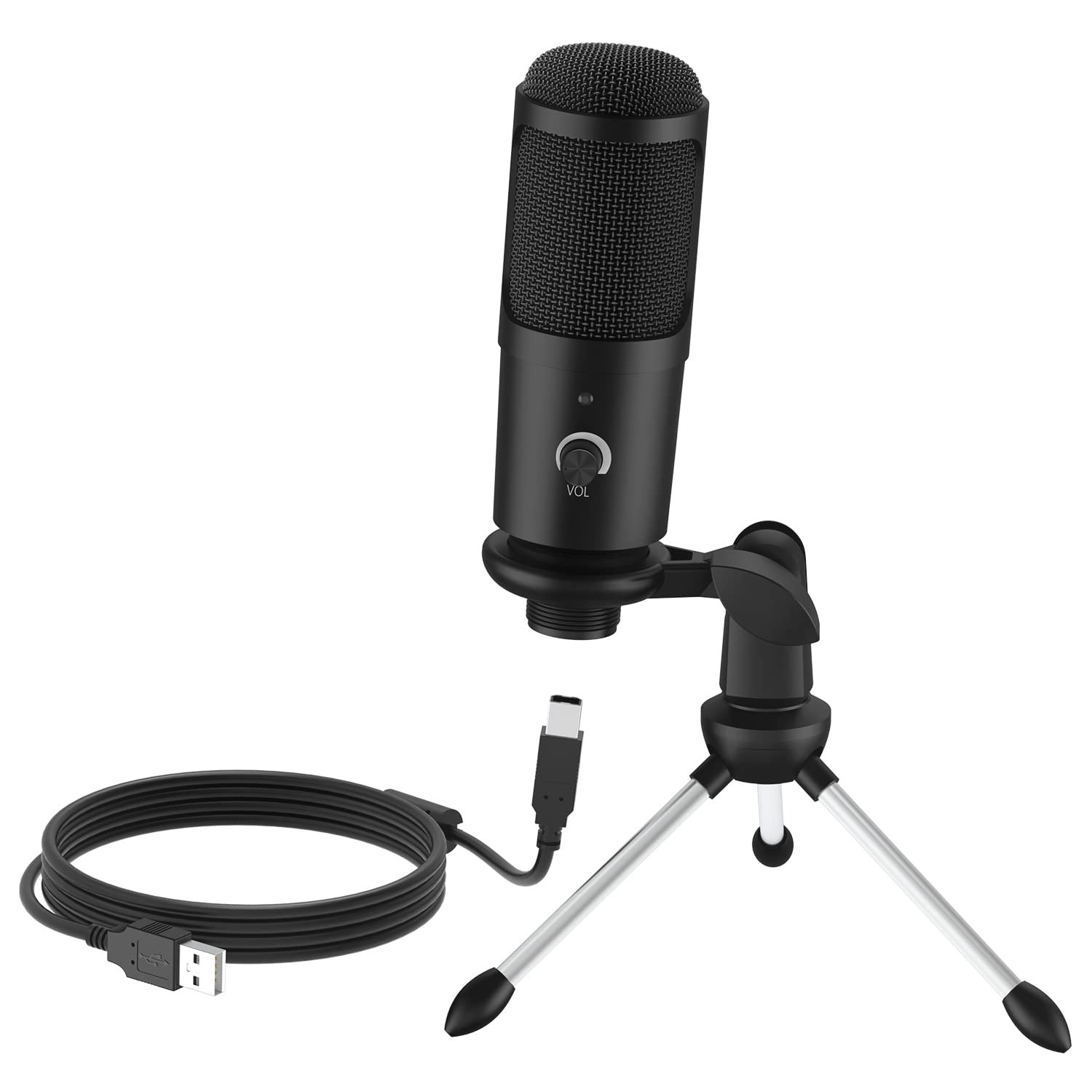 

Faunow Condenser Microphone, USB Microphone for PC, Unidirectional, Desktop, Noise Reduction, Volume Control, Mute Button, LED Indicator Light, with