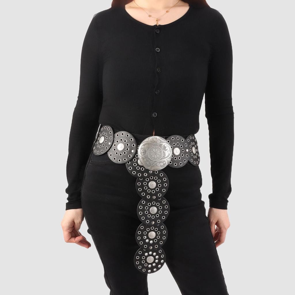 Western Style Disc Belt Y2K Wide Disc Belt Cowboy Wide Disc Belt Hollow Belt  for Women