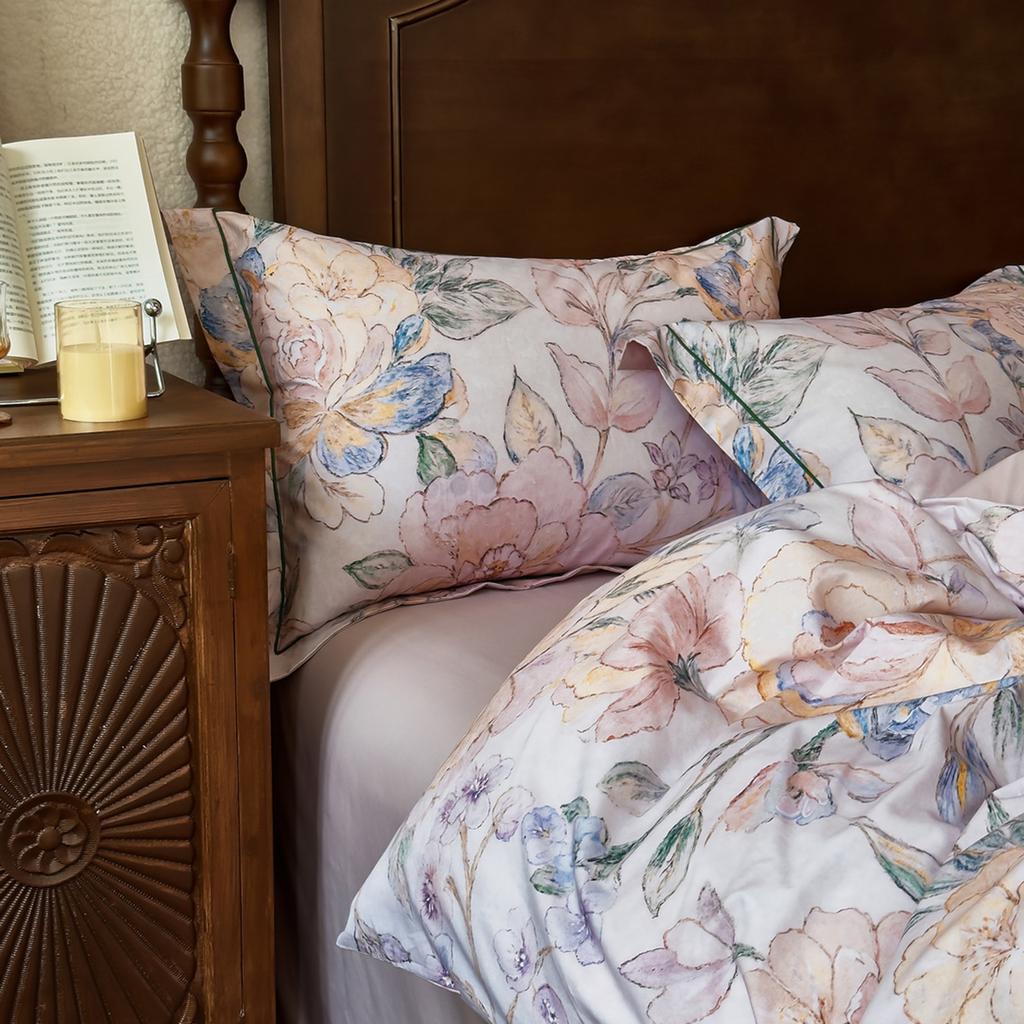 100% Cotton Bedding Set Ins Korean Floral 3D Printed Duvet Cover Bed Linen Flat Sheets Set 2 Pillowcases Twin Double Queen Size