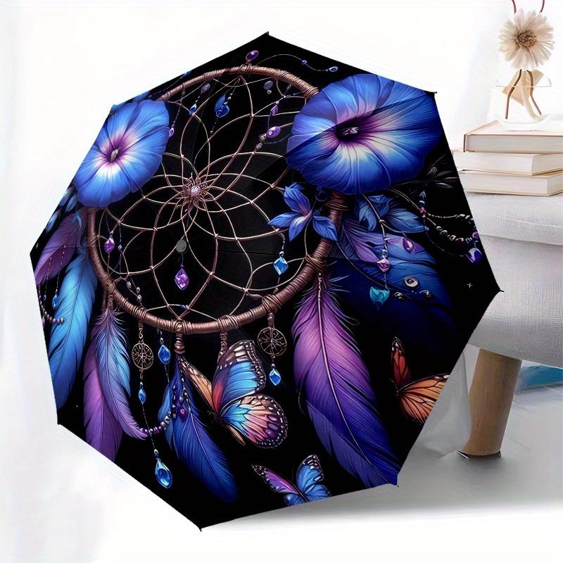 1pc Dreamcatcher with Flowers and Butterflies Umbrella with Plastic Handle,Suitable for All Seasons Home Travel Outdoor UmbrellaB1846