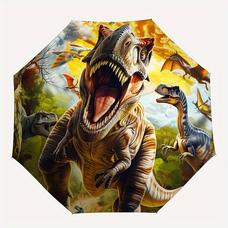 Dinosaur Realm Theme 8 Bone Hand Automatic Folding Umbrella, Compact and Portable Design, A Perfect Gift for Birthday, Christmas or Business