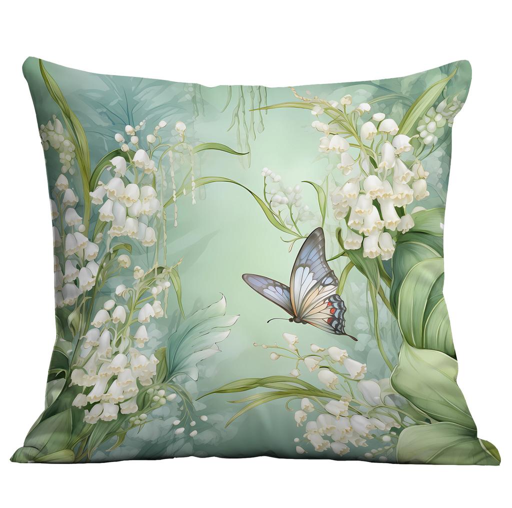 Ny Vår Fjäril Liljekonvalj Liten Fräsch Tryckt Örngott Kort Plysch Örngott Vardagsrum Soffa Kuddöverdrag