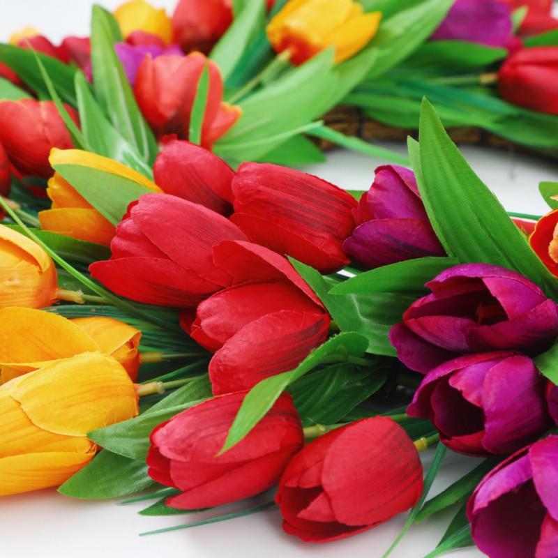 Artificitial Tulip Wreath Decoration 40cm Floral Garl Mother's Day Front Door Hanging Ornament