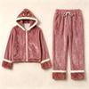 Women's Casual Winter -Lined Hooded Pajama Set with Jacket and Straight-Leg Pants for Home Wear