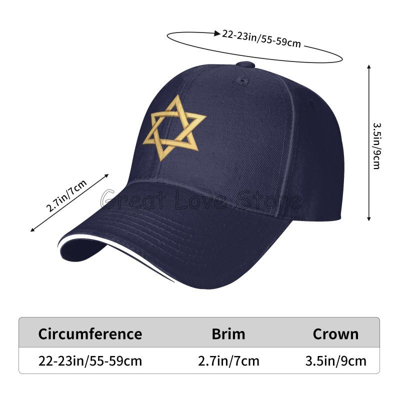 Star of David Baseball Cap Luxury Brand All Seasons Travel Adjustable Caps Sandwich Hats for Unisex Women Sun Protection Hat