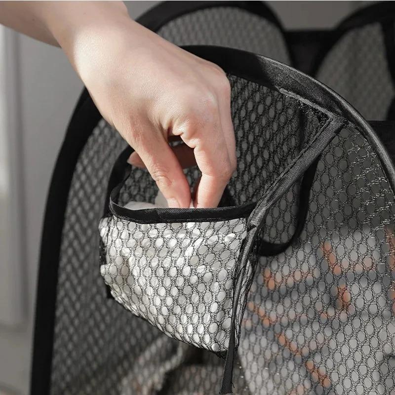 Horizontal Foldable Laundry Basket Mesh Cloth Breathable Laundry Hamper Home Accessories Large Capacity Storage Baskets