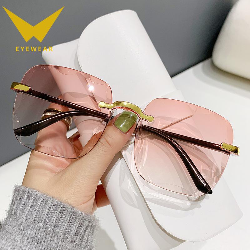 Frameless Trimmed Square Sunglasses Women'S Round Face Plain Sunglasses Gradual Change Glasses