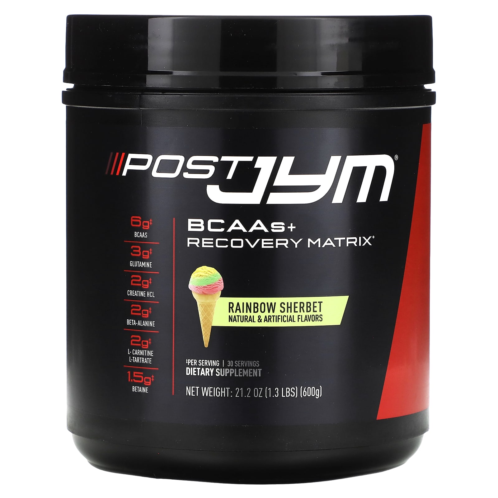 

Post Jym, Bcaa + Recovery Matrix, Rainbow Sherbet, 600G (1.3Lb)