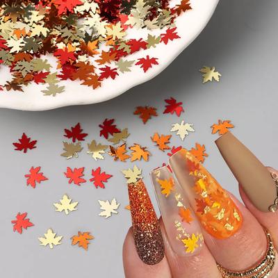 1Pack Mixed Colored Maple Leaf Nail Art Sequin Shimmer Pumpkin Orange Red Leaves Resin Flakes Charm Autumn Christmas Nail Decor
