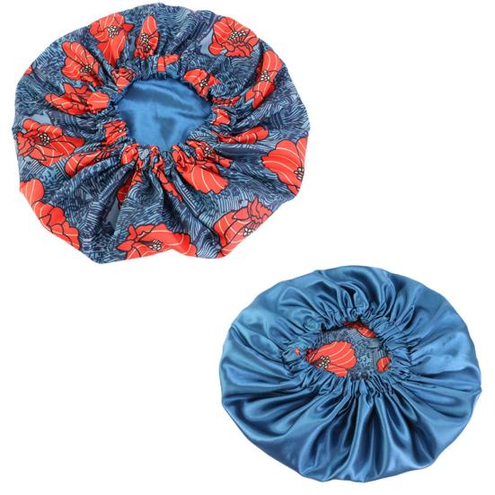 Bonnet Cap Floral Print African Style Satin Polyester Comfortable Hair Care Hat for Daily Wear