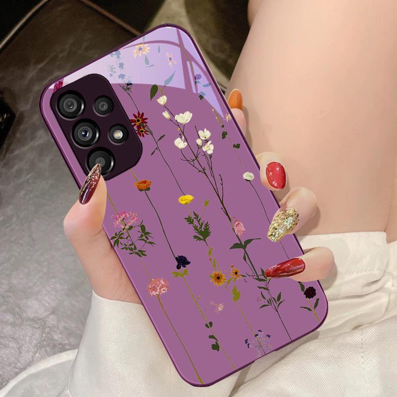 Tempered Glass Phone Case for Samsung Galaxy S10 4G S20 11E 30 S21 21Fe 22 Pro S23 Ultra 5G S8 S9 Vine Small Flower Rose Purple