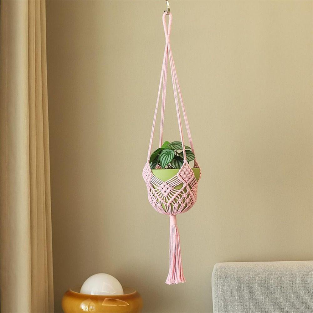 New Boho Plant Hanger Cotton Rope Woven with Net Pouch Hanging Basket Macrame Flower Pot for Indoor Outdoor Hanging Succulents